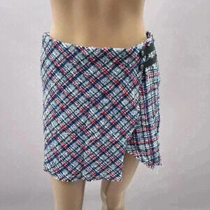 NEW Plaid Tweed Skirt Size M Urban Outfitters Mini Wrap Y2K Academia School Girl